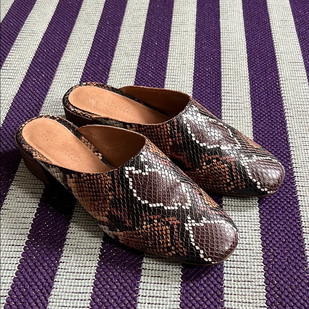 Madewell Brown Snake Print Mules